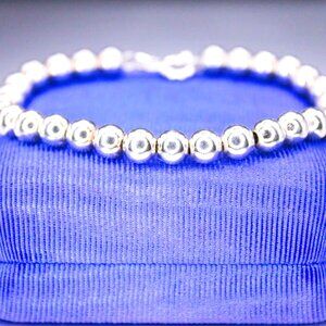Vintage Art Deco Sterling Silver 925 Italy Signed SU Ball Bead Bracelet